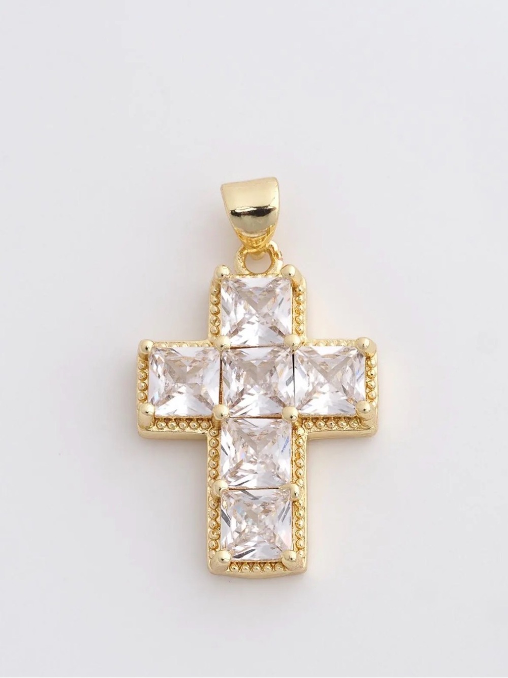 Cross Pendant with Princess-Cut Clear Stones